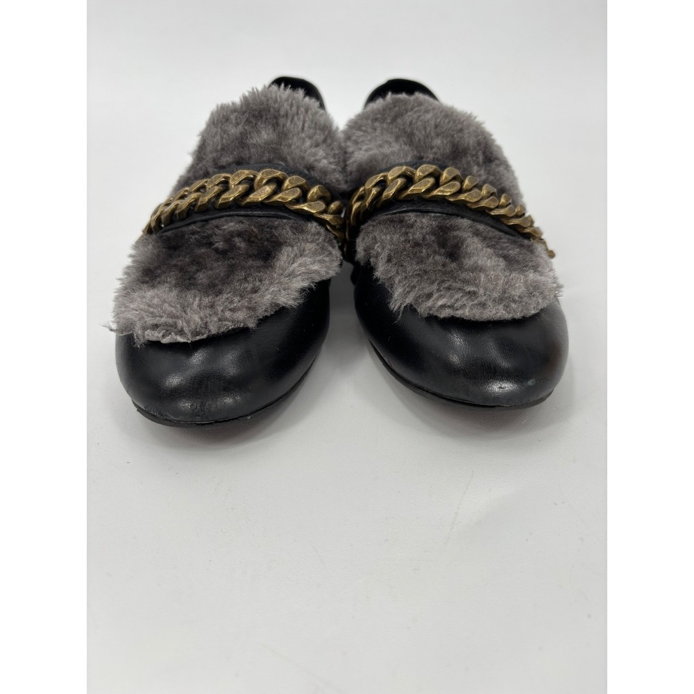 Kenneth Cole NY Black Leather Chain Fur Loafers Mules Size 7 Quiet Luxury - Picture 5 of 14